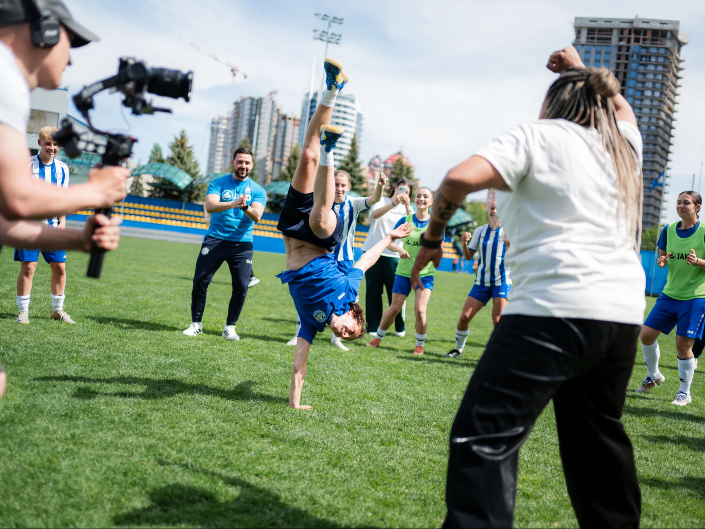 A vibrant array of soccer action shots and community engagement, illustrating the spirit of Women's Football Club Mariupol.