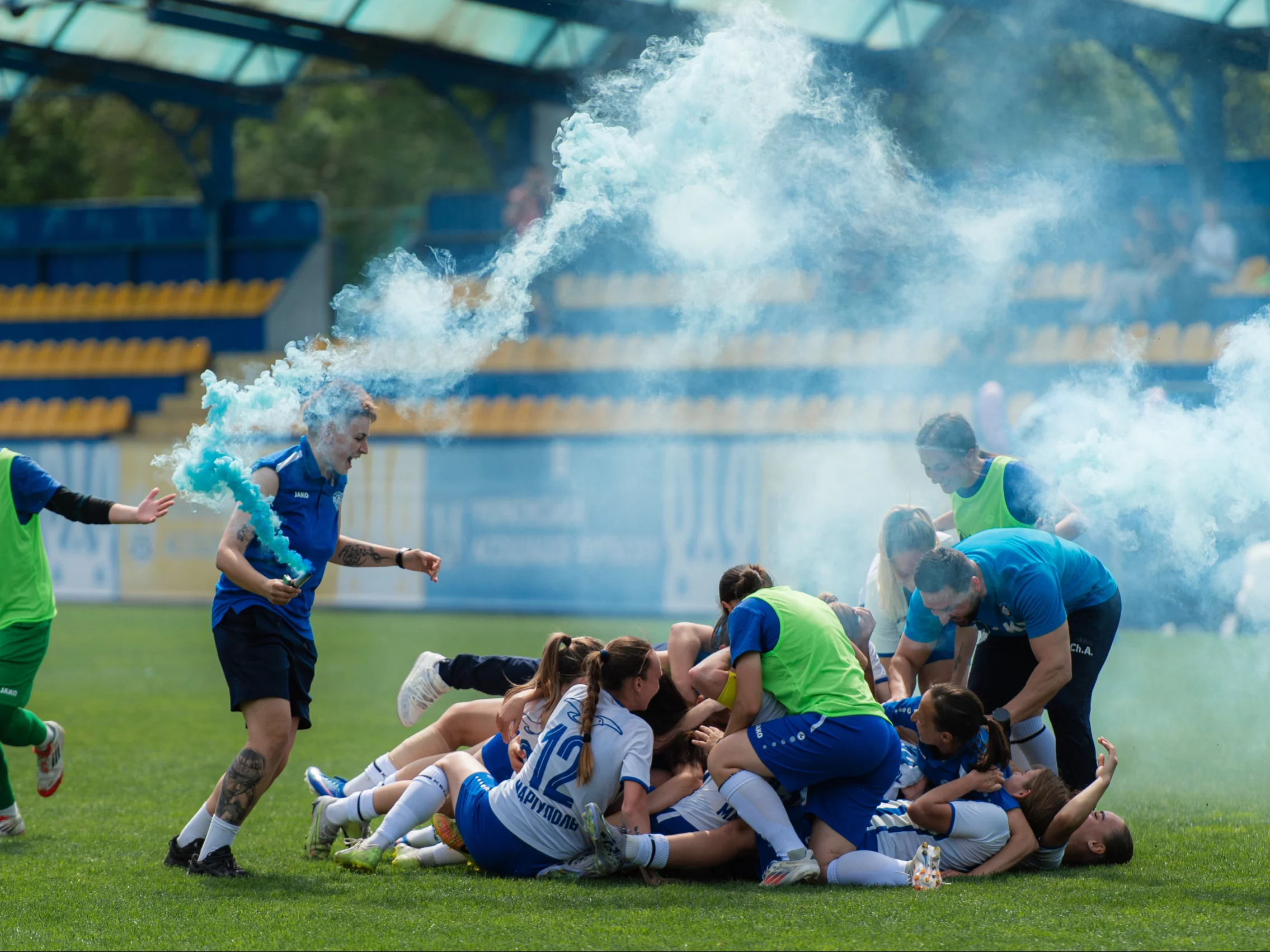 A vibrant array of soccer action shots and community engagement, illustrating the spirit of Women's Football Club Mariupol.