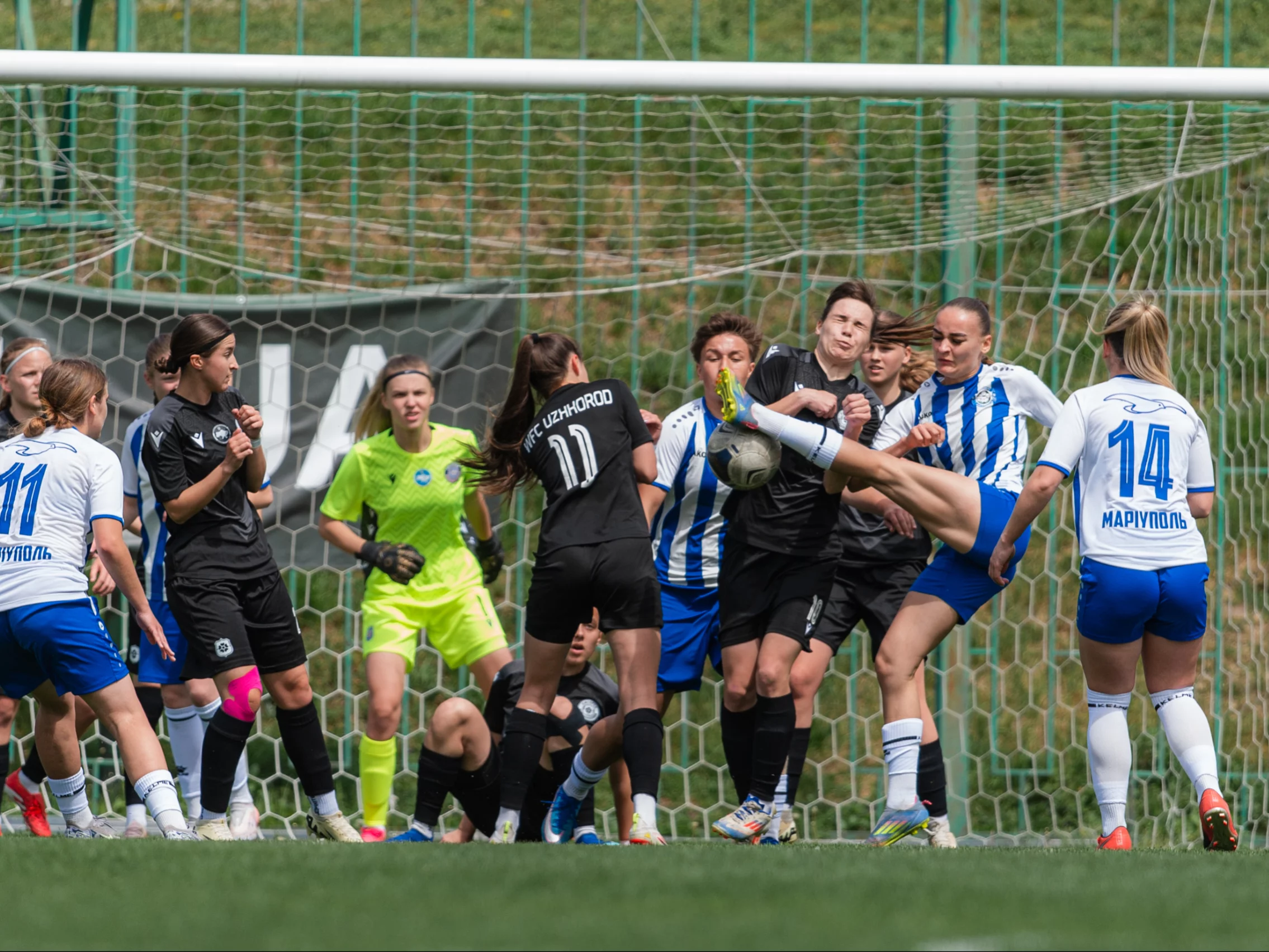 A vibrant array of soccer action shots and community engagement, illustrating the spirit of Women's Football Club Mariupol.